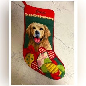 Christmas needlepoint Golden Retreat stocking monogrammed GRACIE